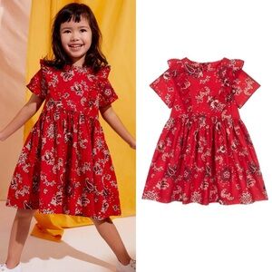 Petit Bateau Red Floral Bandana Ruffle Dress